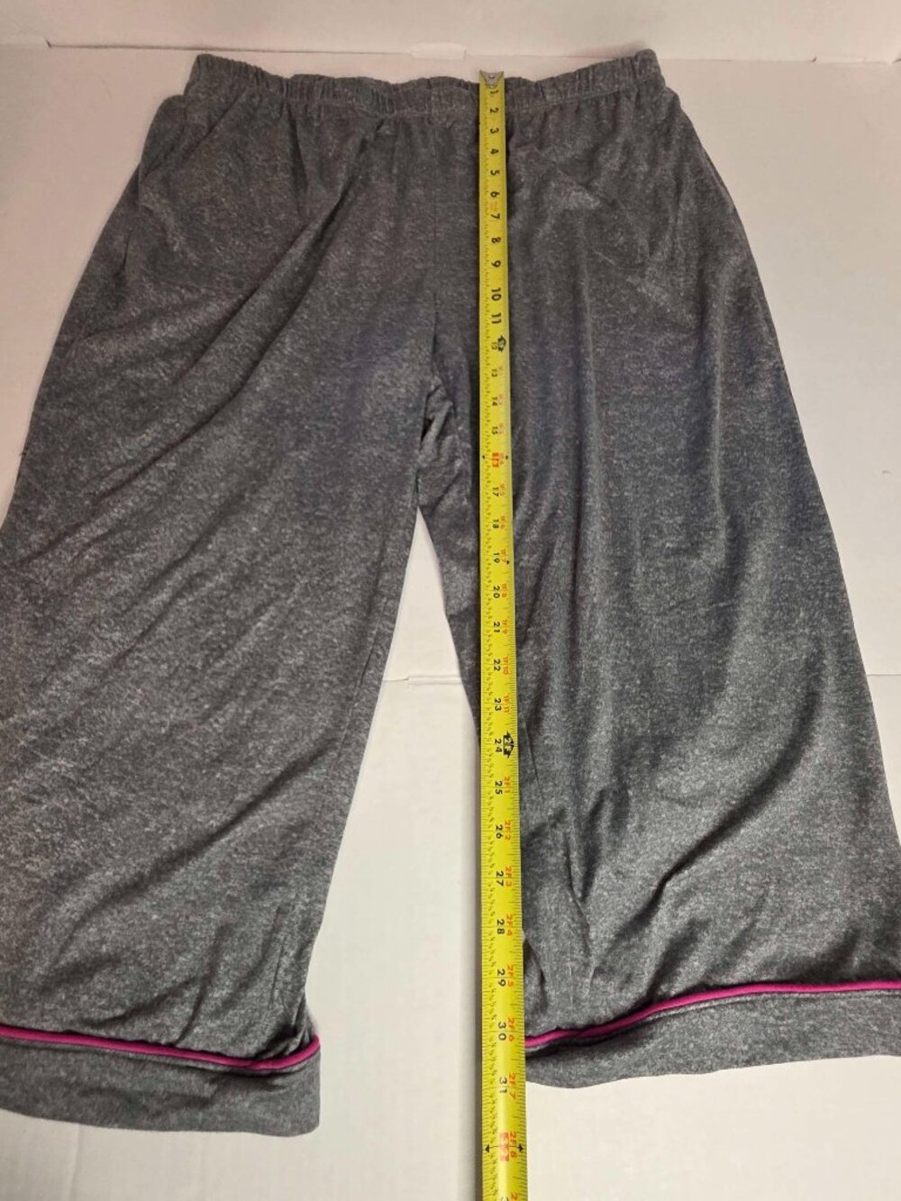 Women's Gray Wide Leg Sweatpants Pink Piping Trim Lounge XL